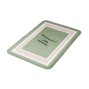 Alfombrilla De Baño Guion de monograma geométrico verde y rosa