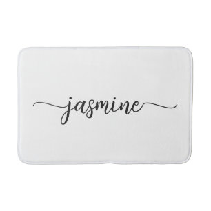 Alfombrilla De Baño Guion de nombre monograma femenino blanco minimali