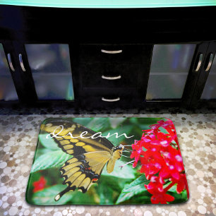 Alfombrilla De Baño Guión del sueño de la fotografía con mariposa negr
