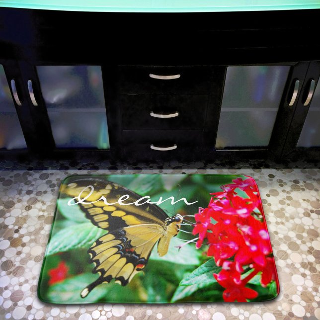 Alfombrilla De Baño Guión del sueño de la fotografía con mariposa negr (Subido por el creador)