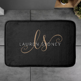 Alfombrilla De Baño Guión femenino de oro negro moderno monogramado
