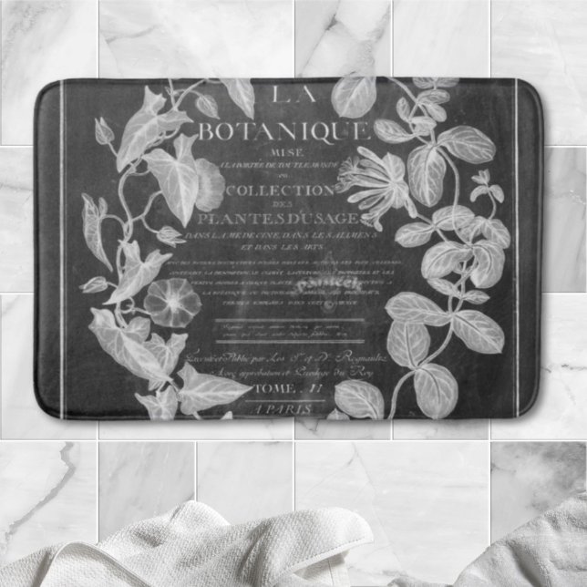 Alfombrilla De Baño guiones de pizarra de arte botánico francés hojas  (chalkboard scripts french botanical art ivy leaves bath mat)