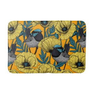 Alfombrilla De Baño Guirnaldas de hadas y amapolas de amarillo
