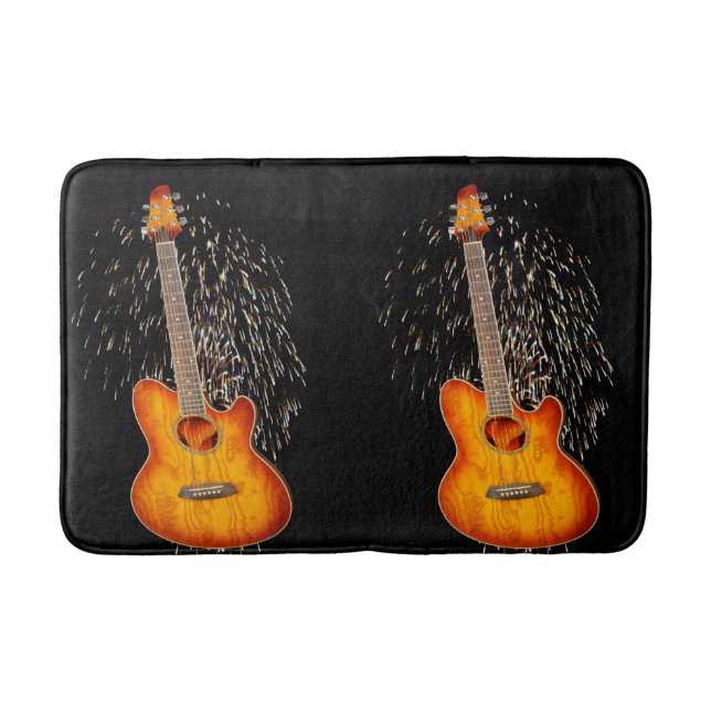 Alfombrilla De Baño Guitarra Acústica Con Fuegos De Fuego, (Anverso)