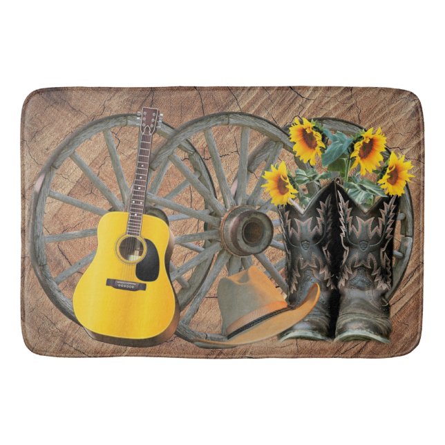 Alfombrilla De Baño Guitarra de la rueda occidental botas de Cowboy Gi (Anverso)