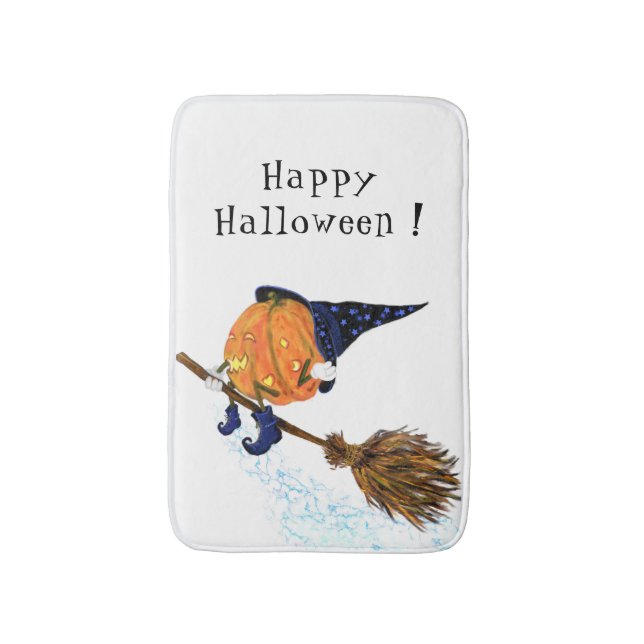 Alfombrilla De Baño Halloween Bath Mat Witch Pumpkin Flying Broom (Frente vertical)