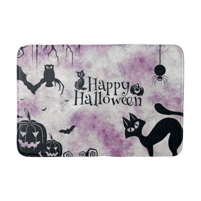 Alfombrilla De Baño Halloween Black Cat Evil Pumpkins Scary Ows Pink (Anverso)