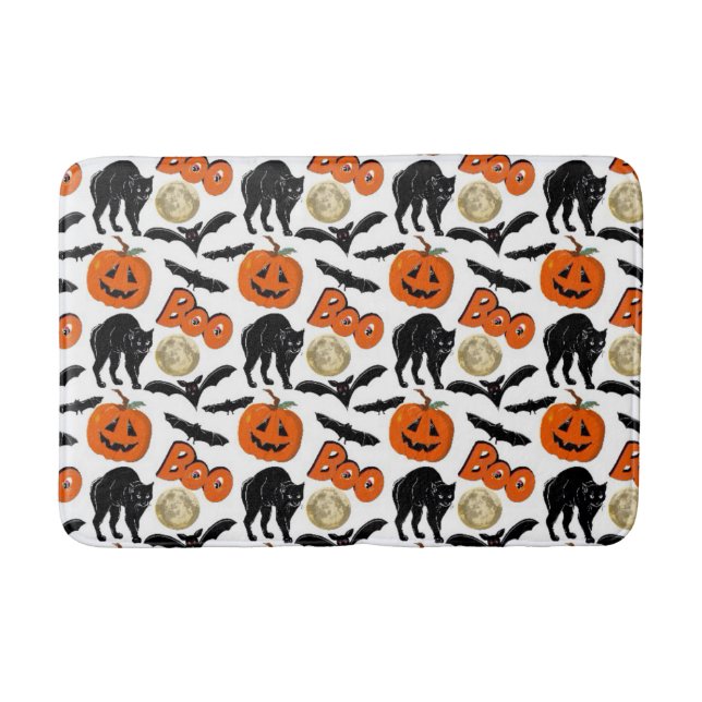 Alfombrilla De Baño Halloween Boo Bats Calabaza De Gatos Y Dibujo De L (Anverso)