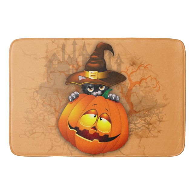 Alfombrilla De Baño Halloween Curte Kitty Witch and Pumpkin Friend (Anverso)