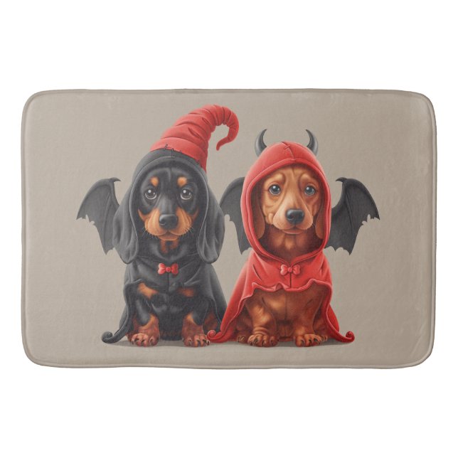 Alfombrilla De Baño Halloween Dachshund Perro Devil Bat (Anverso)