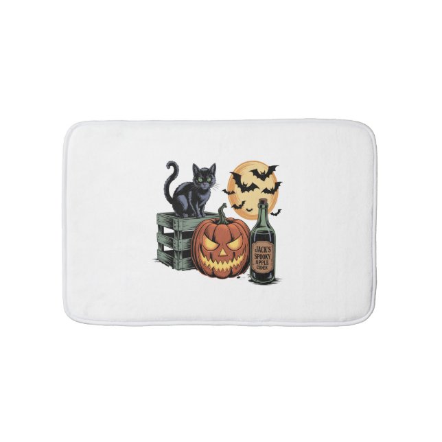 Alfombrilla De Baño Halloween de cerveza de gato de calabaza (Anverso)