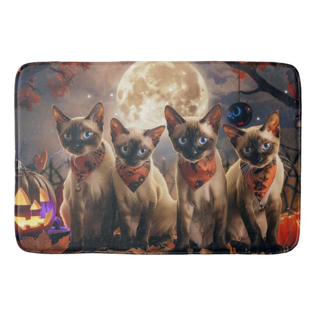 Alfombrilla De Baño Halloween de gatos siameses espeluznante (Anverso)
