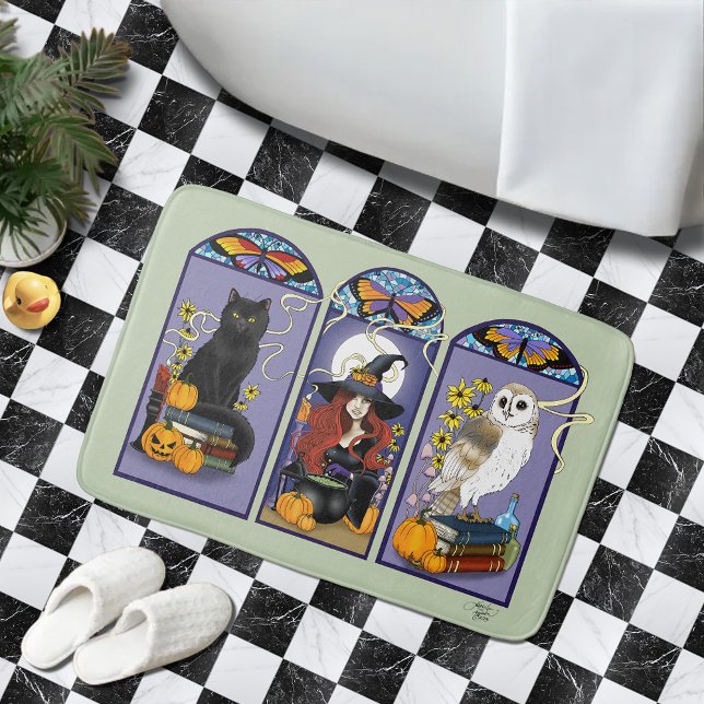 Alfombrilla De Baño Halloween del Gato de la Bruja de Art Nouveau (Subido por el creador)