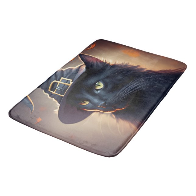 Alfombrilla De Baño Halloween del gato negro (Angular)