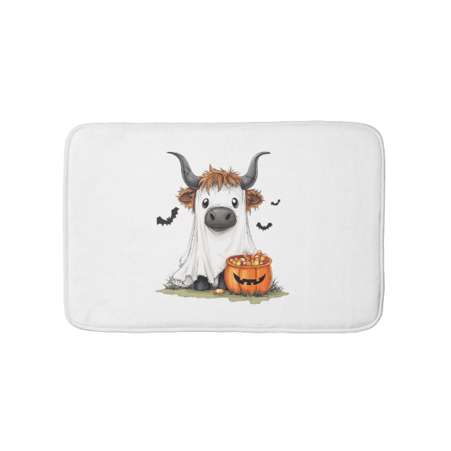 Alfombrilla De Baño Halloween Ghost Highland Cow PNG (Anverso)