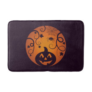 Alfombrilla De Baño Halloween Jack o linterna cara de calabaza y araña
