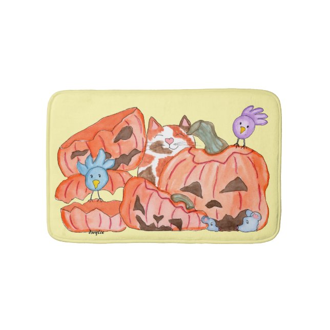 Alfombrilla De Baño Halloween Kitty & SMashed Pumpkins (Anverso)