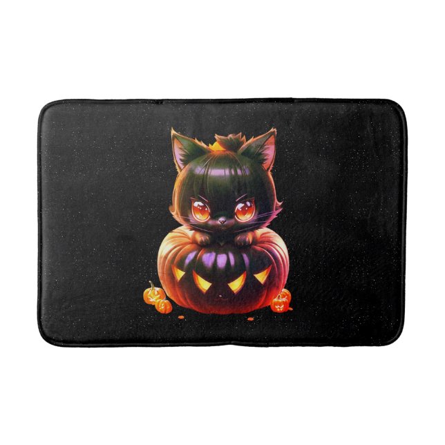Alfombrilla De Baño Halloween Party Black Cat Pumpkin Horror (Anverso)