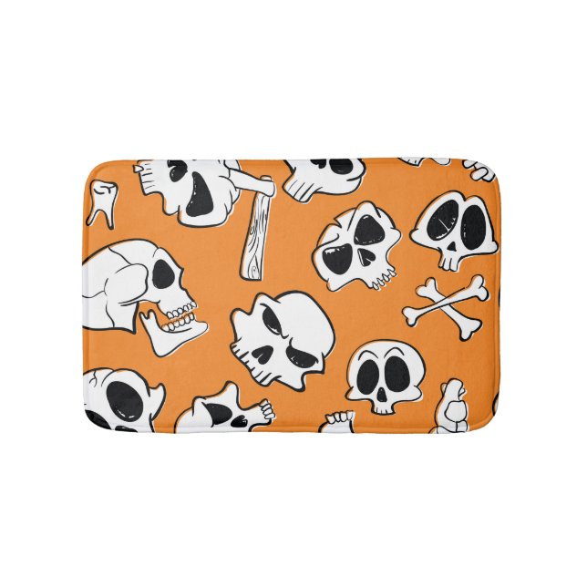 Alfombrilla De Baño Halloween Skulls Bones Doodle Pattern (Anverso)