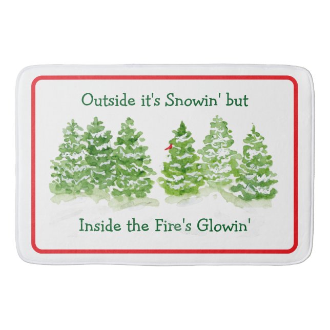 Alfombrilla De Baño Handpainted Winter Trees Outside Snow Fires Glowin (Anverso)