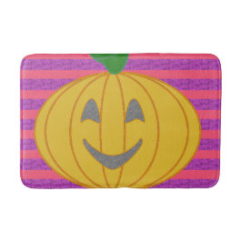 Alfombrilla De Baño Happy Big Modern Orange Pumpkin on Purple and Pink