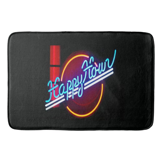 Alfombrilla De Baño Happy Hour Neon Rótulo Bath Mat (Anverso)