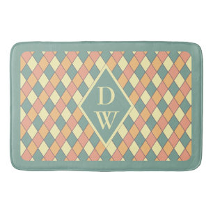 Alfombrilla De Baño Harlequina diagonal de vintage en pasteles Monogra