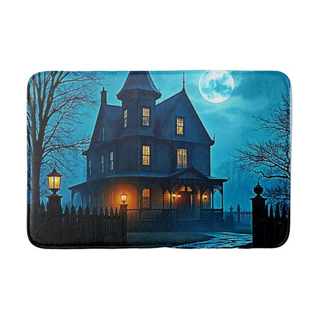 Alfombrilla De Baño Haunted Mansion Blue Moonlight Night Design (Anverso)