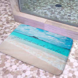 Alfombrilla De Baño Hawaii Aloha cita foto turquesa de playa tropical
