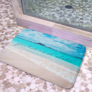Alfombrilla De Baño Hawaii Aloha cita foto turquesa de playa tropical