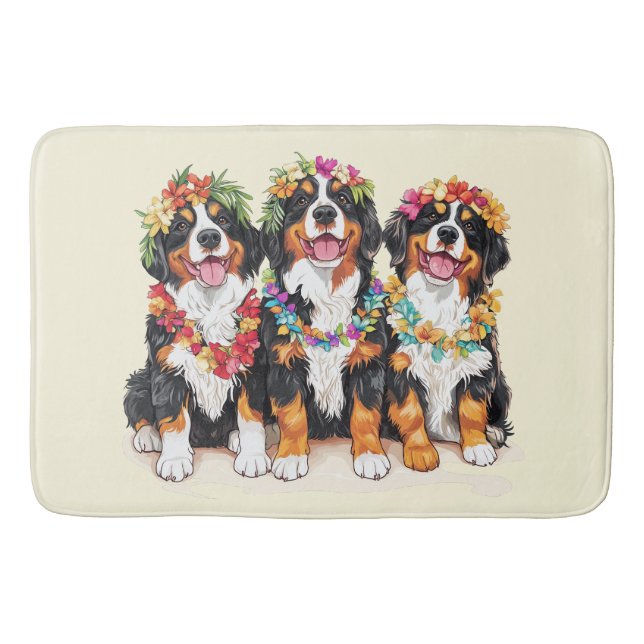 Alfombrilla De Baño Hawaiian Bernese Mountain Dogs Flower Lei (Anverso)