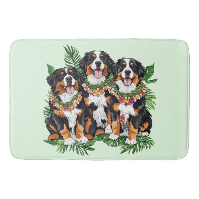 Alfombrilla De Baño Hawaiian Bernese Mountain Dogs Flower Lei (Anverso)