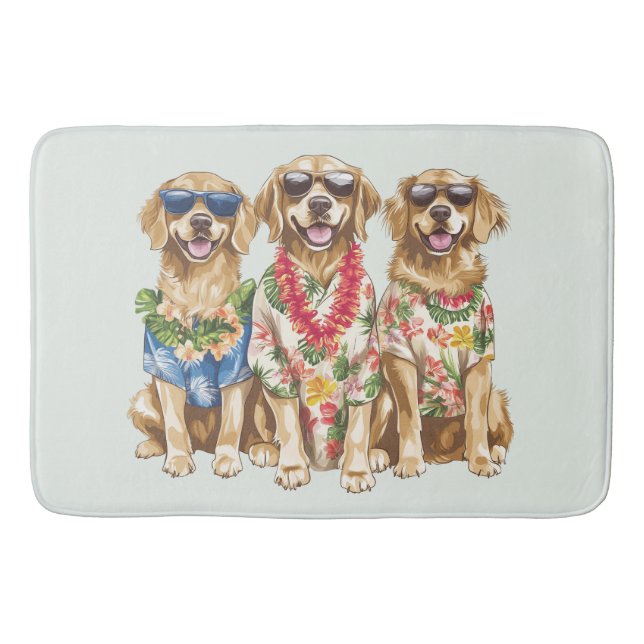 Alfombrilla De Baño Hawaiian Golden Retriever Dogs Flower Lei (Anverso)