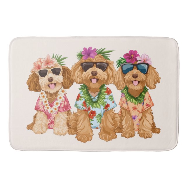 Alfombrilla De Baño Hawaiian Goldendoodle Dogs Flower Lei (Anverso)