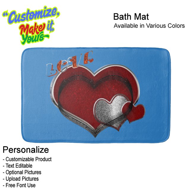 Alfombrilla De Baño Heart Magic Blue Large Bath Mat (Heart Magic Love Bath Mat Featuring a Blue Background.)