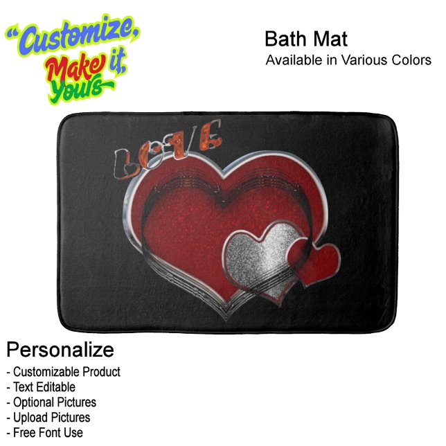 Alfombrilla De Baño Heart Magic Love Bath Mat with a Black Background (Heart Magic Love Bath Mat Featuring a Black Background.)