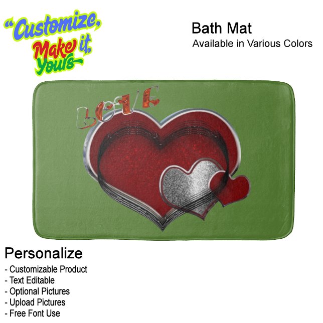 Alfombrilla De Baño Heart Magic Love Bath Mat with a Green Background (Heart Magic Love Bath Mat Featuring a Green Background.)
