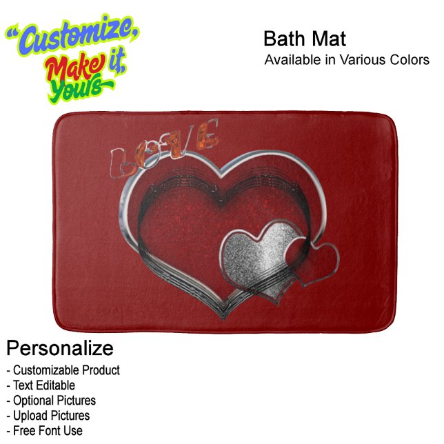 Alfombrilla De Baño Heart Magic Love Bath Mat with a Red Background (Heart Magic Love Bath Mat Featuring a Red Background.)