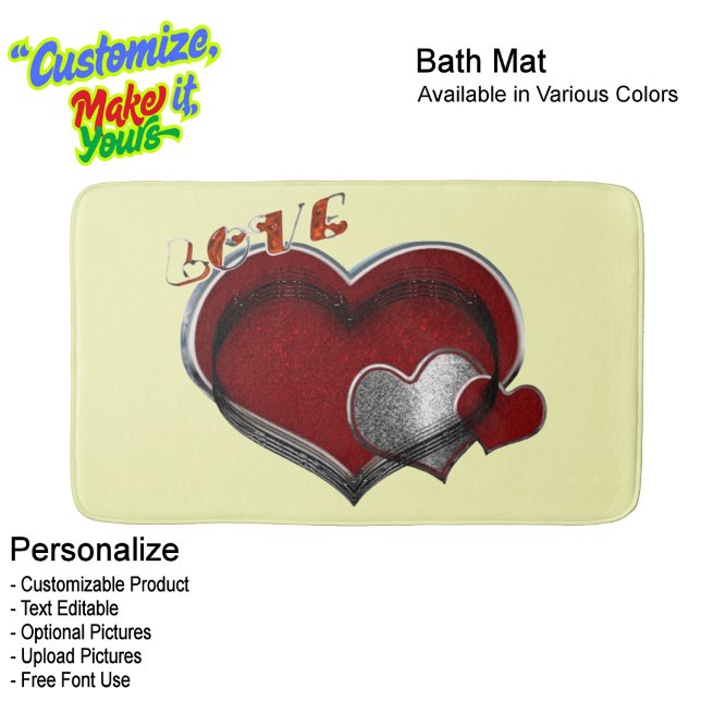 Alfombrilla De Baño Heart Magic Love Bath Mat with Yellow Background (Heart Magic Love Bath Mat Featuring a Yellow Background.)
