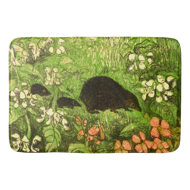 Alfombrilla De Baño Hedgehog y bebés de estilo Art Nouveau de los País (Anverso)
