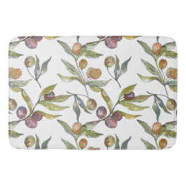 Alfombrilla De Baño Hermosa acuarela Patrón de aceitunas italiano blan