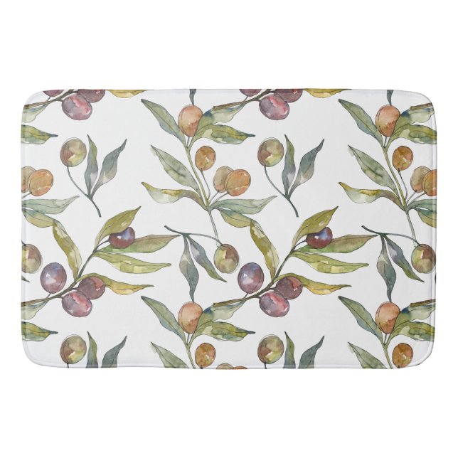 Alfombrilla De Baño Hermosa acuarela Patrón de aceitunas italiano blan (Anverso)
