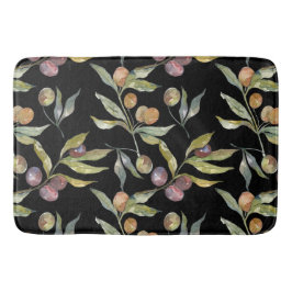 Alfombrilla De Baño Hermosa acuarela Patrón de aceitunas italiano negr