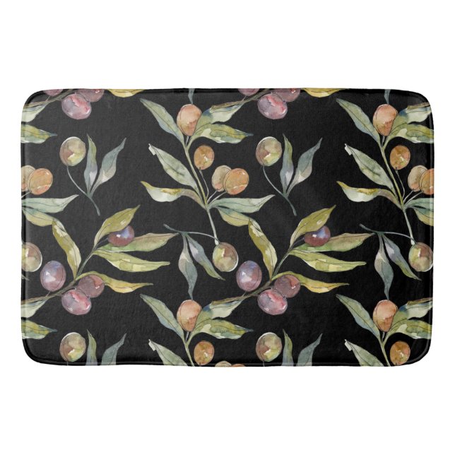 Alfombrilla De Baño Hermosa acuarela Patrón de aceitunas italiano negr (Anverso)