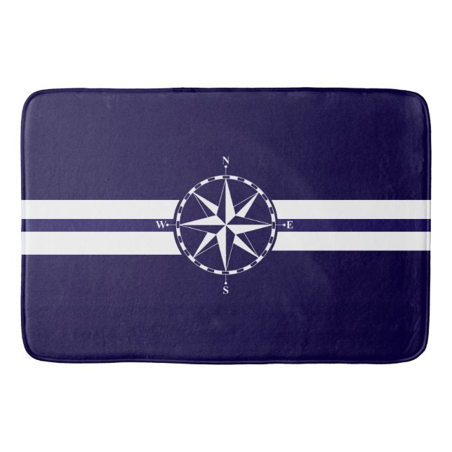 Alfombrilla De Baño Hermosa brújula nautica azul tema náutico (Anverso)