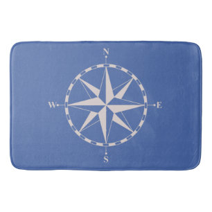 Alfombrilla De Baño Hermosa brújula nautica azul tema náutico