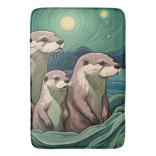 Alfombrilla De Baño Hermosa familia Otter Van Gogh Style (Frente vertical)