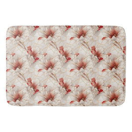 Alfombrilla De Baño Hermosa Flora Blanca Roja