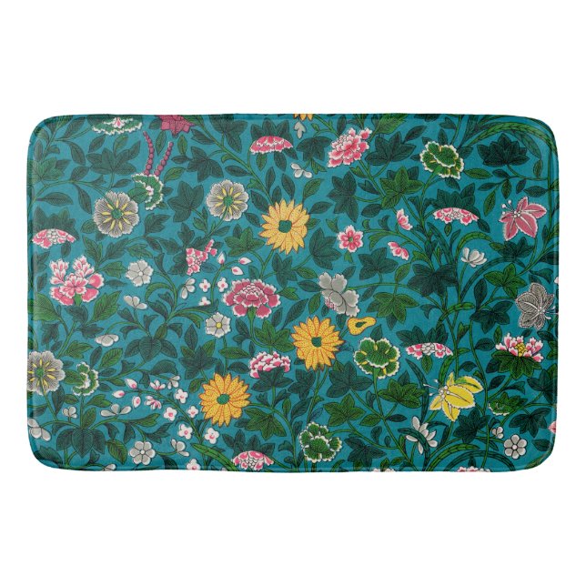 Alfombrilla De Baño Hermosa negrita Floral Boho Azul Verde (Anverso)