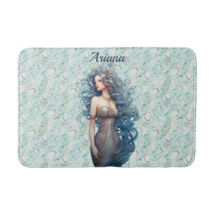 Alfombrilla De Baño Hermosa sirena azul-haitiana